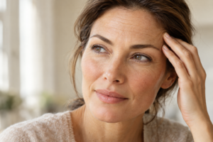 Natural forehead lines in soft light